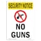 Signmission Safety Sign, OSHA SECURITY NOTICE, 10" Height, No Guns, Portrait OS-SN-D-710-V-11736 - alternate 1